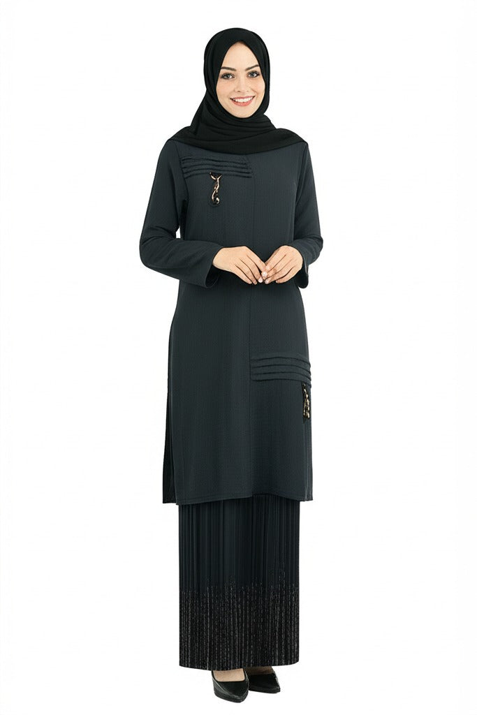 Kadın Bahar Püskülü Detaylı Yuvarlak Yaka Rahat Kesim Likrasız Aerobin Kumaş Tunik