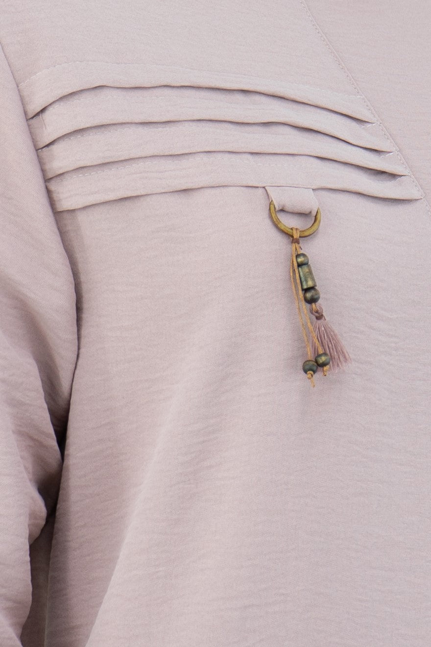 Kadın Bahar Püskülü Detaylı Yuvarlak Yaka Rahat Kesim Aerobin Kumaş Tunik