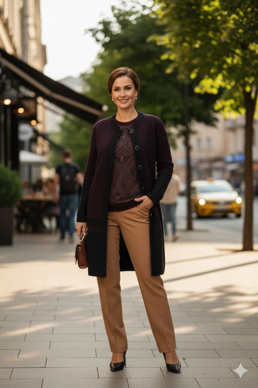 Kadın Kışlık Kalın Angora Yün Örme Anne Uzun Hırka Düğmeli Cepli Tam Kalıp Yuvarlak Yakalı