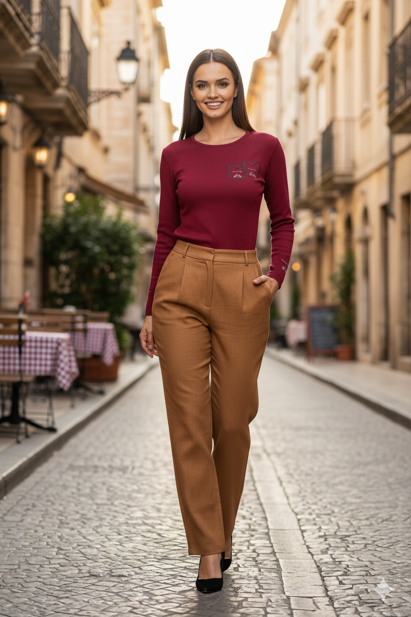 Kadın Badi Bluz Gofre Kumaş Resim Nakışlı Likralı Yuvarlak Yaka Uzun Kollu Normal Kesim