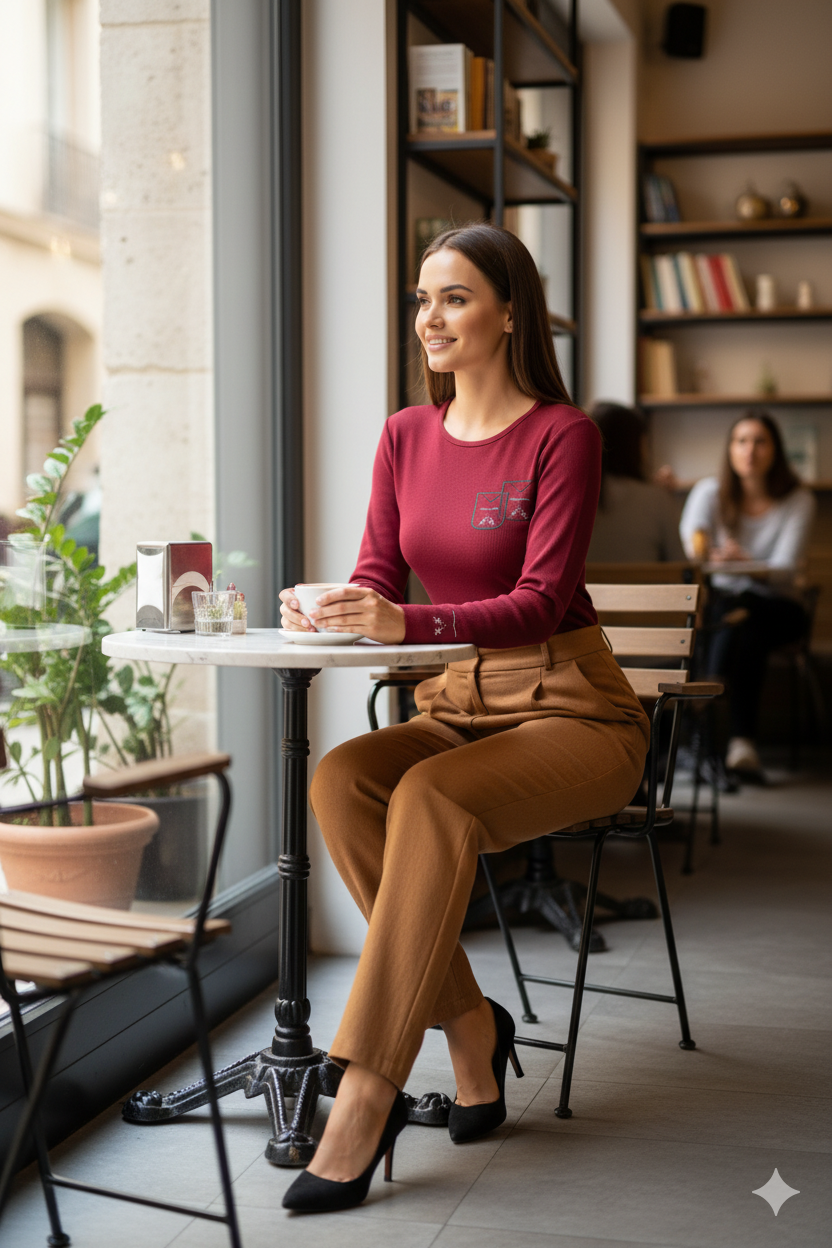 Kadın Badi Bluz Gofre Kumaş Resim Nakışlı Likralı Yuvarlak Yaka Uzun Kollu Normal Kesim