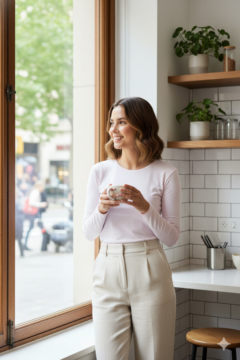 Kadın Düz Renk Yuvarlak Yaka Uzun Kollu Dar Kesim Bedene Oturan Likralı Pamuk Kumaş Badi