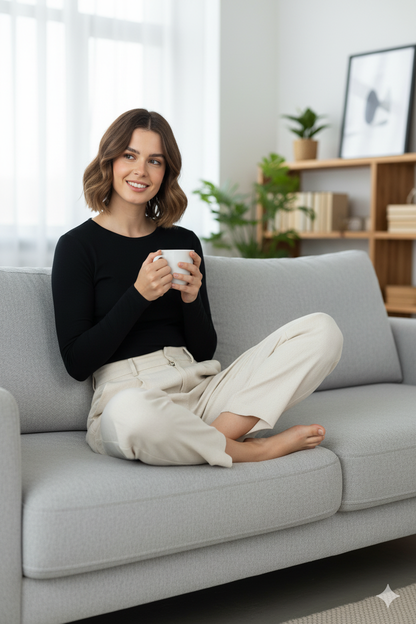 Kadın Düz Renk Yuvarlak Yaka Uzun Kollu Dar Kesim Bedene Oturan Likralı Pamuk Kumaş Badi