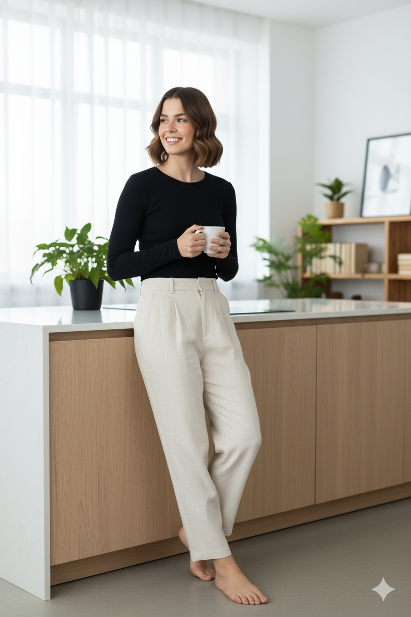 Kadın Düz Renk Yuvarlak Yaka Uzun Kollu Dar Kesim Bedene Oturan Likralı Pamuk Kumaş Badi