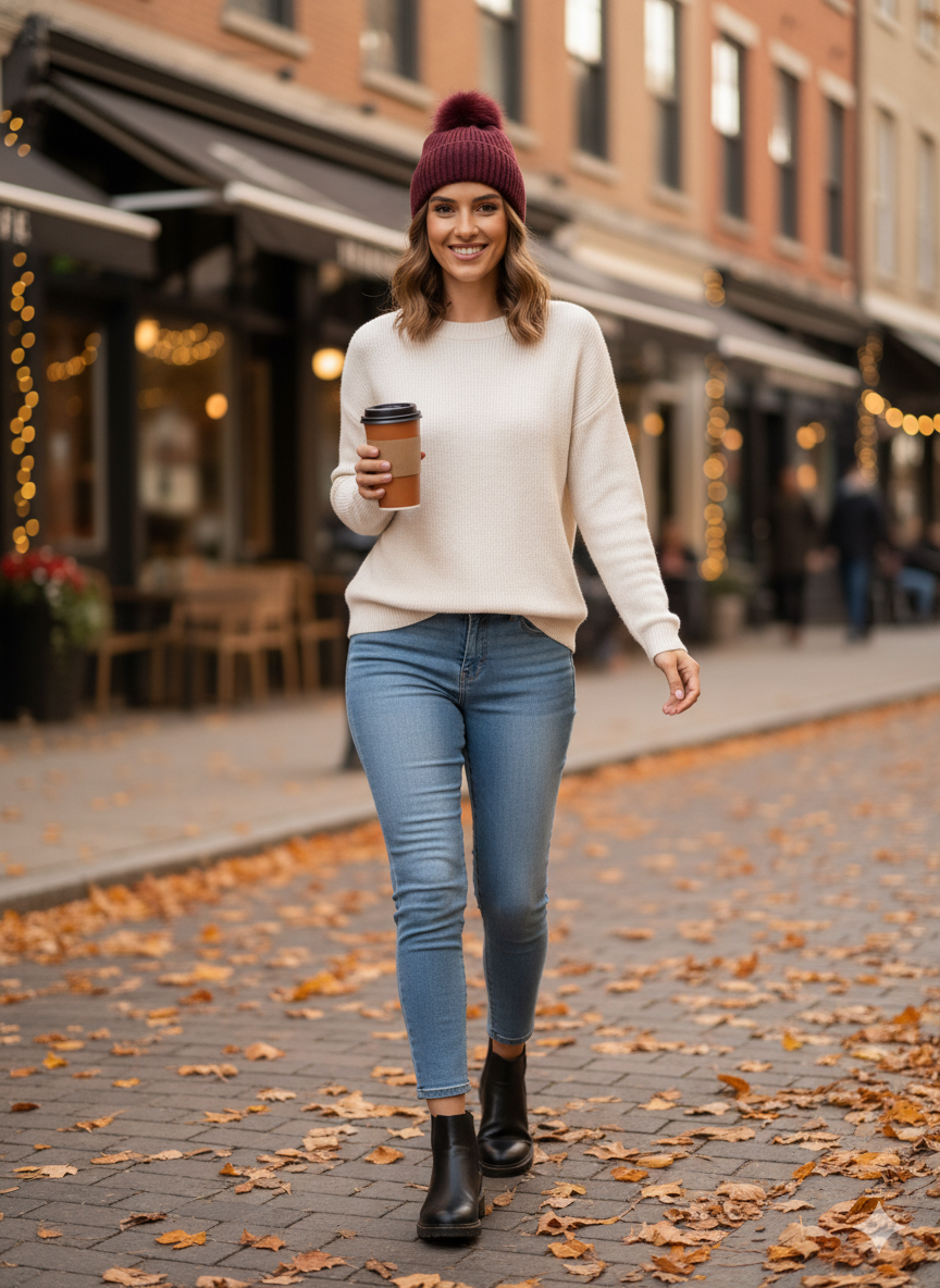 Oppland Kadın Kışlık Kalın Ponponlu Bere Pamuklu Katlamalı Sıcak Tutar Esnek Rüzgar Geçirmez Rahat Tasarım