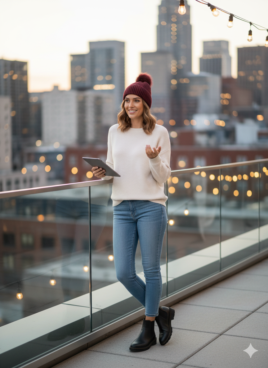 Oppland Kadın Kışlık Kalın Ponponlu Bere Pamuklu Katlamalı Sıcak Tutar Esnek Rüzgar Geçirmez Rahat Tasarım