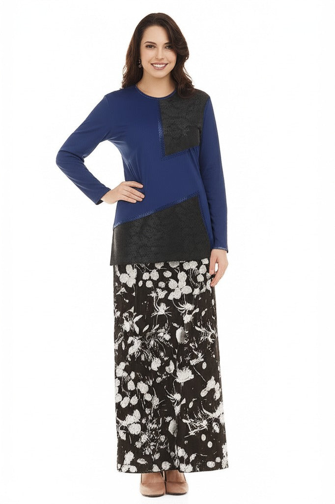 Kadın Viskon Penye Kumaş Taşlı Anne Bluz Yuvarlak Yaka Desenli Uzun Kol Tam Kalıp