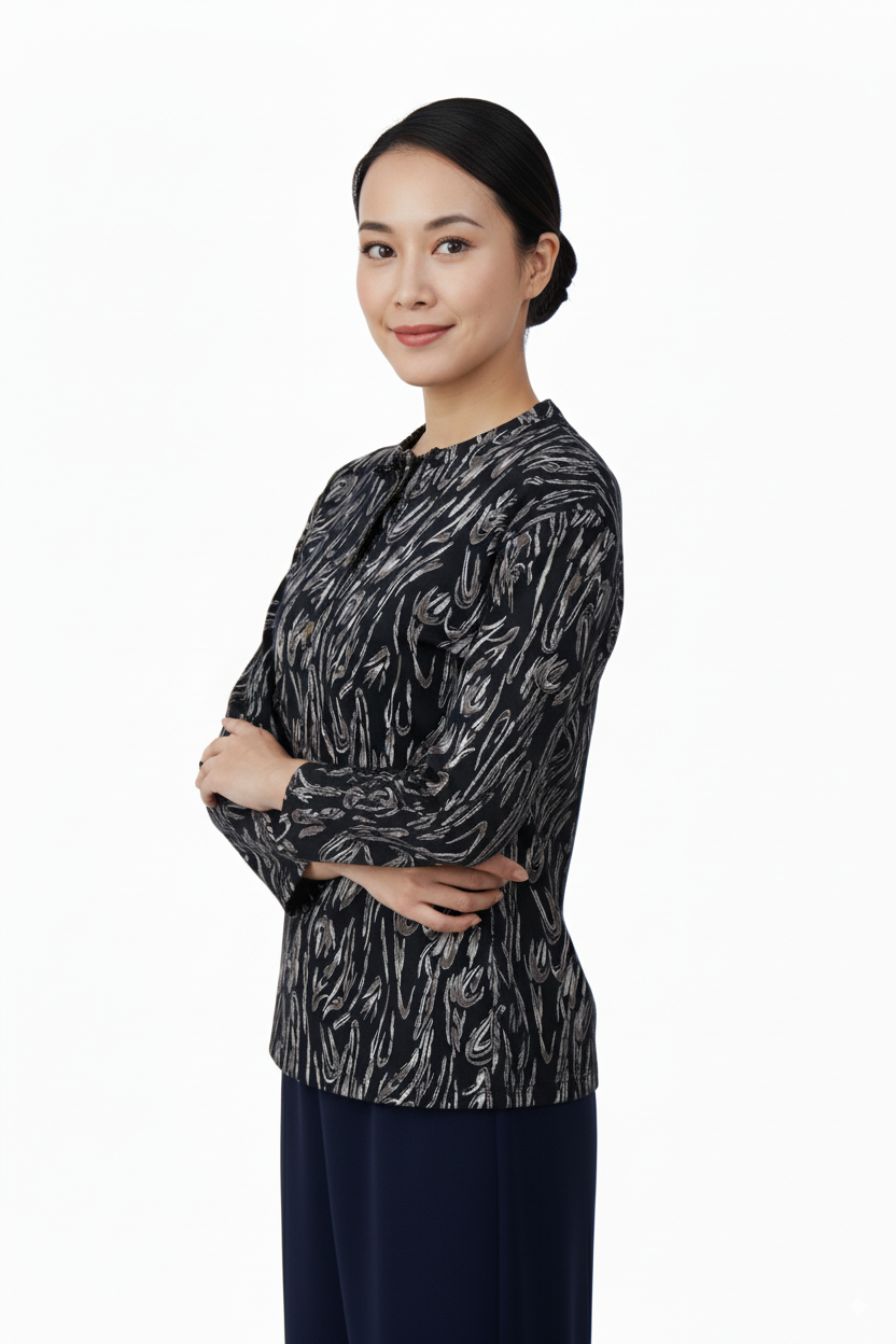 Kadın Bluz Viskon Penye Kumaş Bağcık Yakalı Simli Model Uzun Kollu Likralı Rahat Tam Kalıp