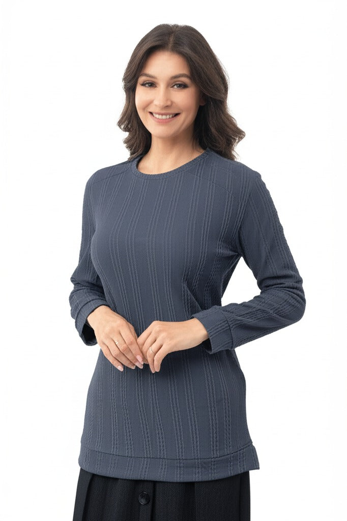 Kadın Kışlık Kazak Pamuklu Burgulu Kumaş Bisiklet Yaka Likralı Kendinden Desenli Rahat