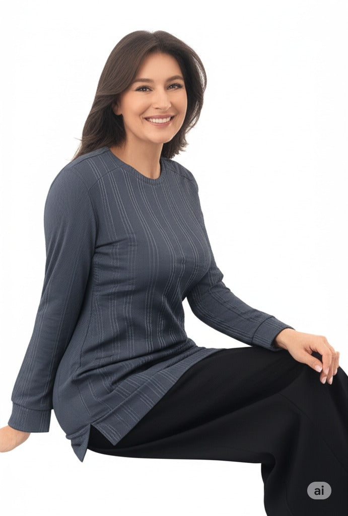 Kadın Kışlık Kazak Pamuklu Burgulu Kumaş Bisiklet Yaka Likralı Kendinden Desenli Rahat