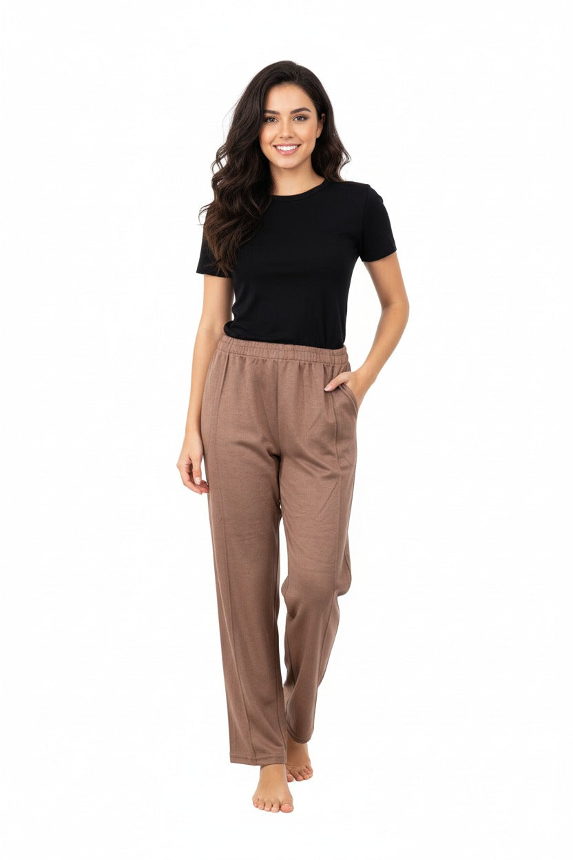 Kadın Kışlık iki iplik Duble Ecrin Örme Pantolon Cepli Beli Lastikli Rahat Kesim Tam Kalıp