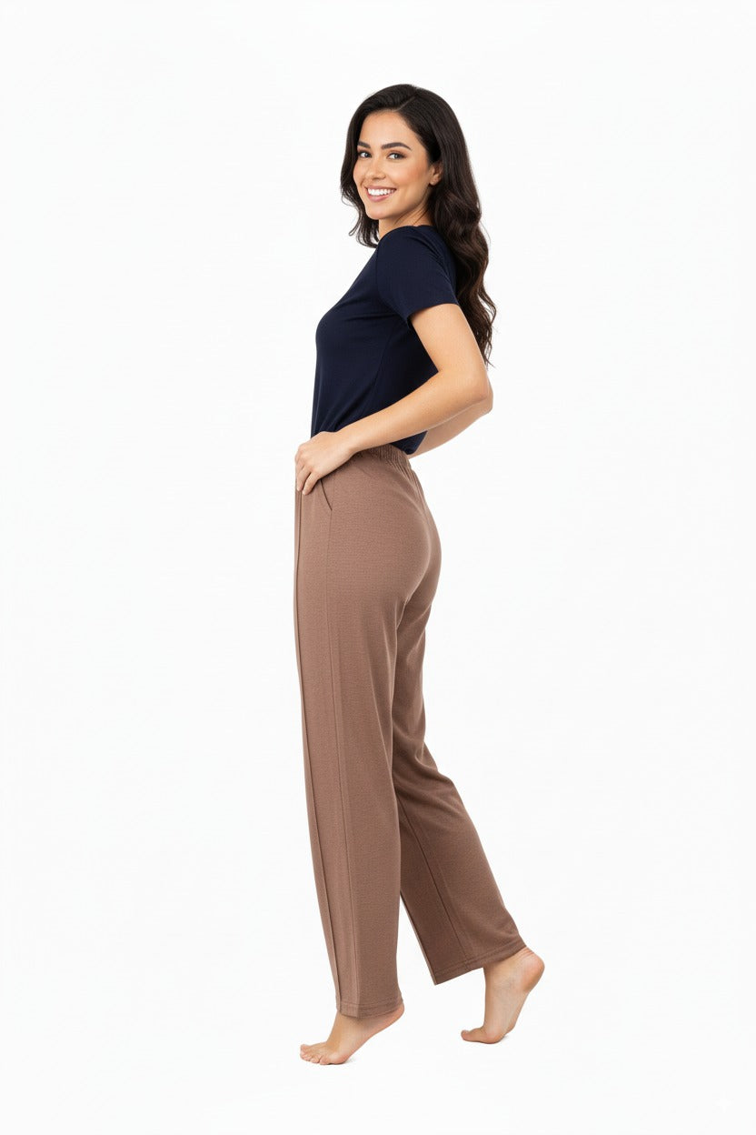 Kadın Kışlık iki iplik Duble Ecrin Örme Pantolon Cepli Beli Lastikli Rahat Kesim Tam Kalıp