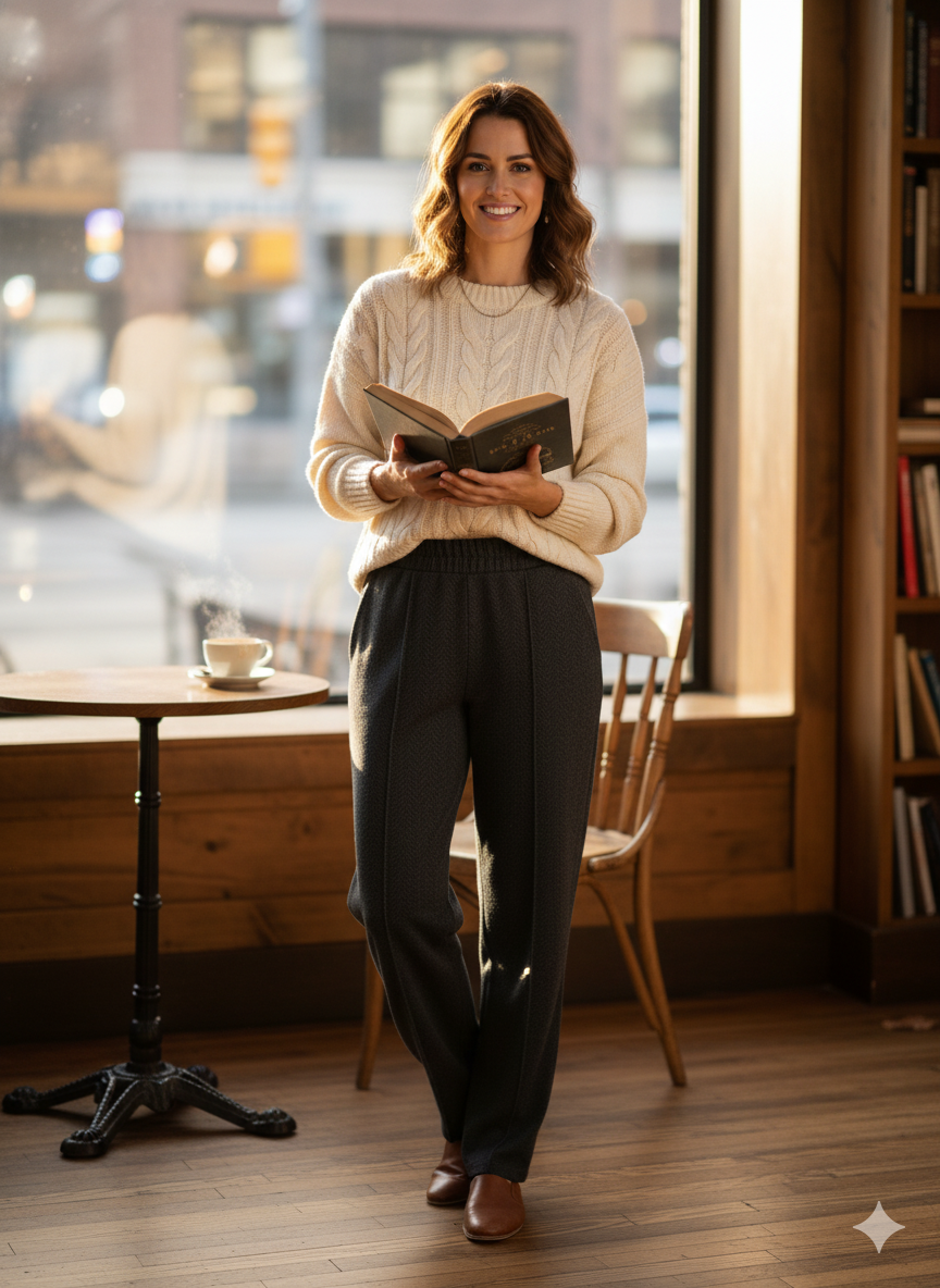 Oppland Kadın Pantolon Kalın Kışlık Cepli Şardonlu Pamuk Dokulu Beli Lastikli Kırçıl Desenli