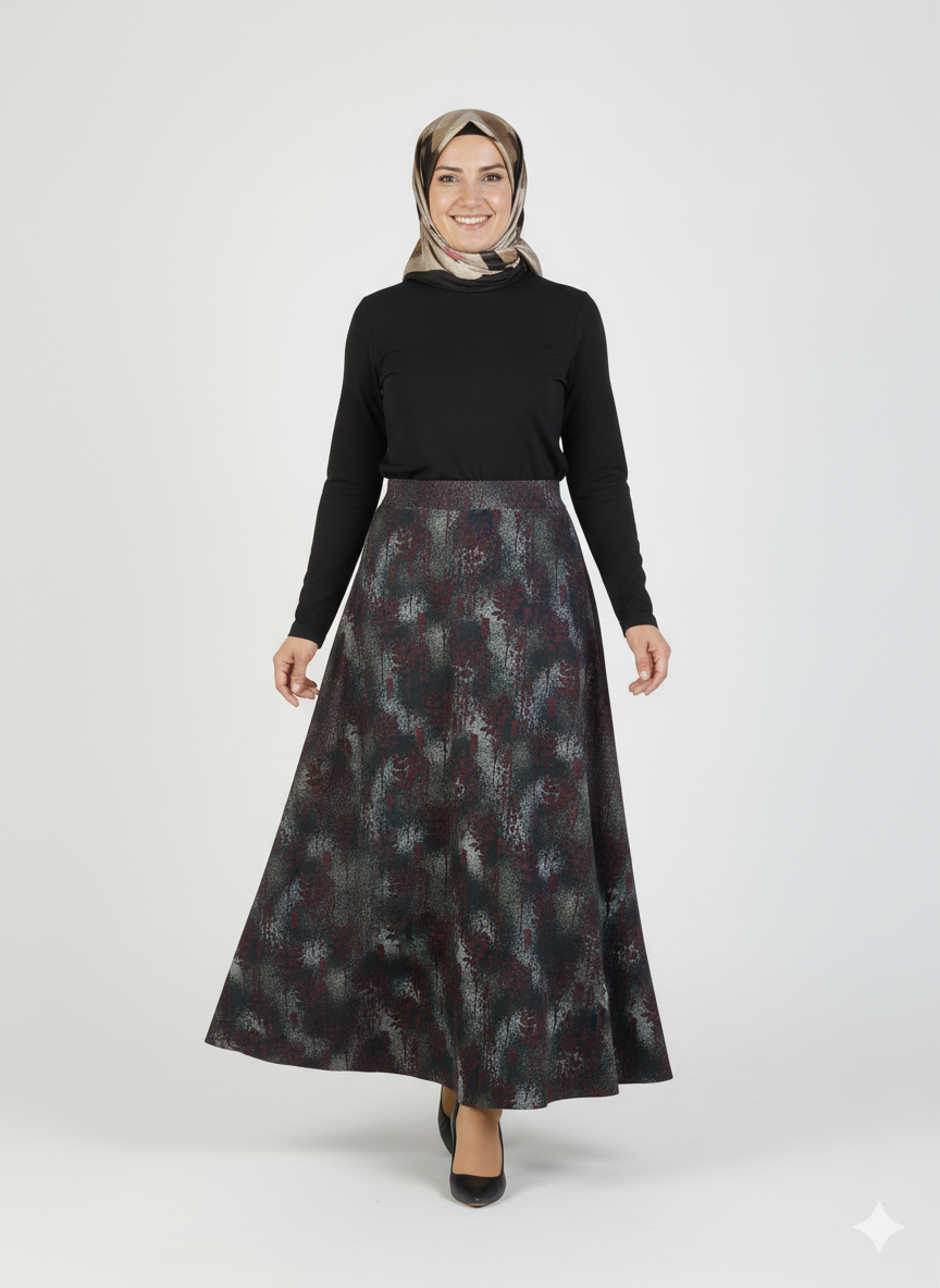 Oppland Kadın Anne Çan Etek Soft Dokulu iç Göstermez Zahmetsiz Desenli Dökümlü Tam Kalıp