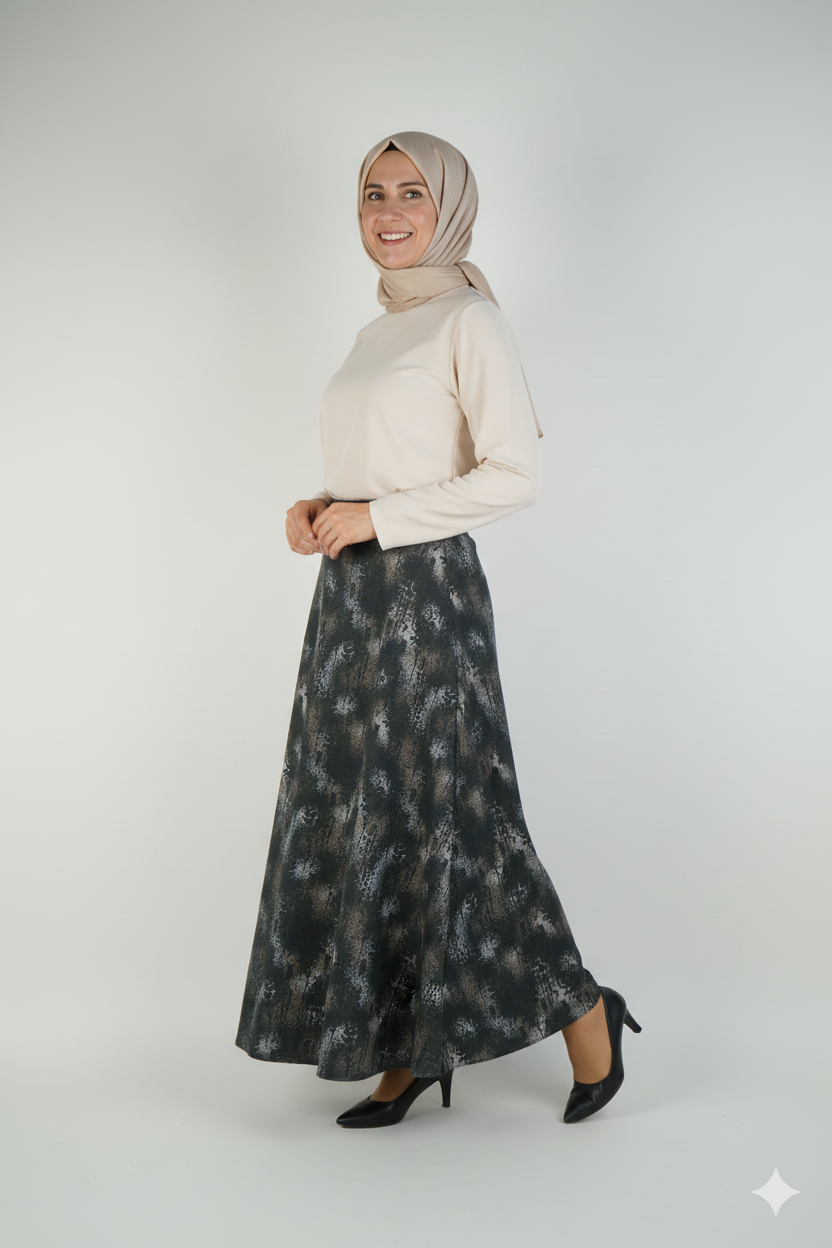 Oppland Kadın Anne Çan Etek Soft Dokulu iç Göstermez Zahmetsiz Desenli Dökümlü Tam Kalıp