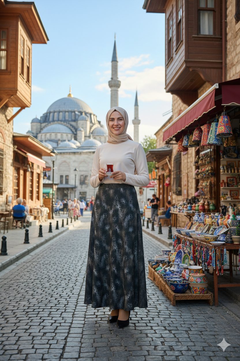 Oppland Kadın Anne Çan Etek Soft Dokulu iç Göstermez Zahmetsiz Desenli Dökümlü Tam Kalıp