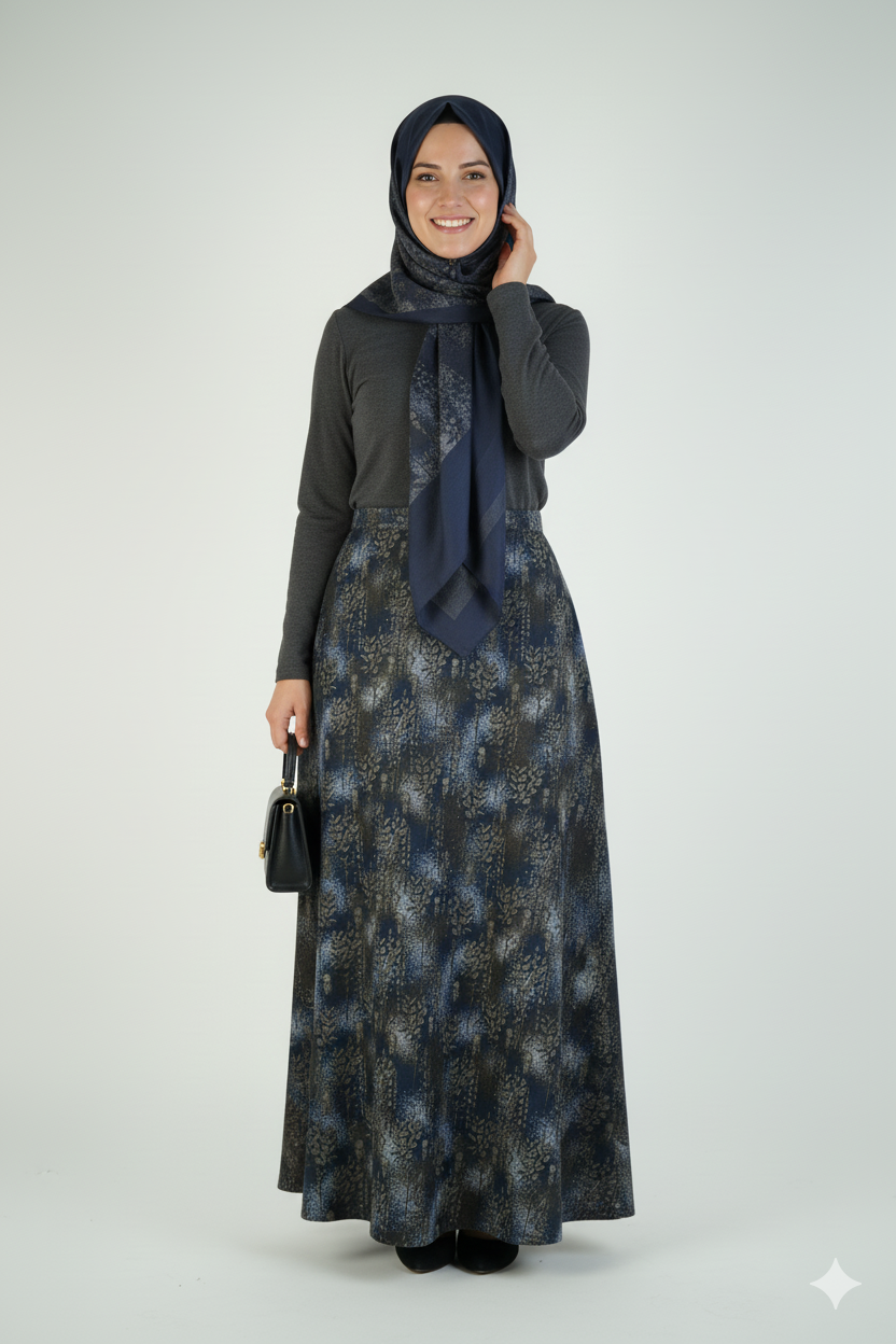 Oppland Kadın Anne Çan Etek Soft Dokulu iç Göstermez Zahmetsiz Desenli Dökümlü Tam Kalıp