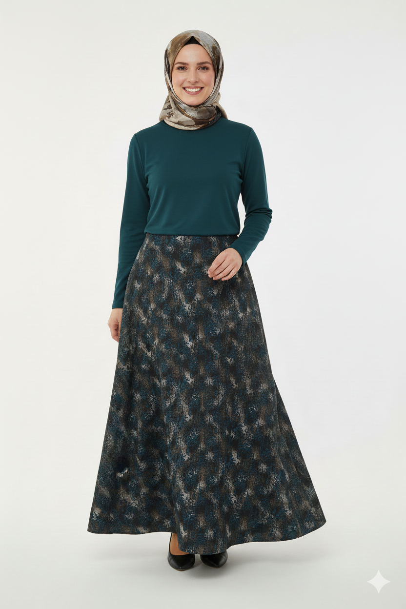 Oppland Kadın Anne Çan Etek Soft Dokulu iç Göstermez Zahmetsiz Desenli Dökümlü Tam Kalıp