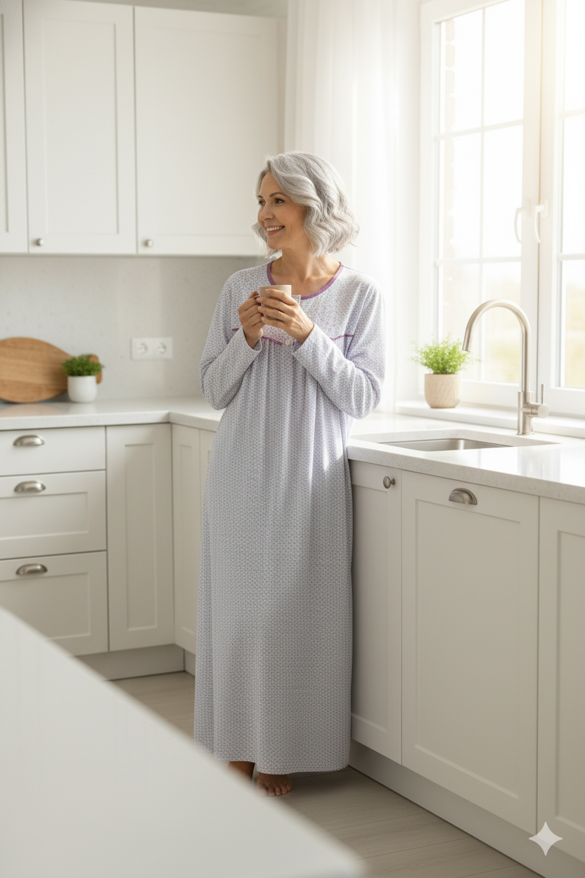 Oppland Kadın Boydan Anne Gecelik Elbise %100 Pamuk Çiçekli Desenli Rahat ve Tam Kalıp