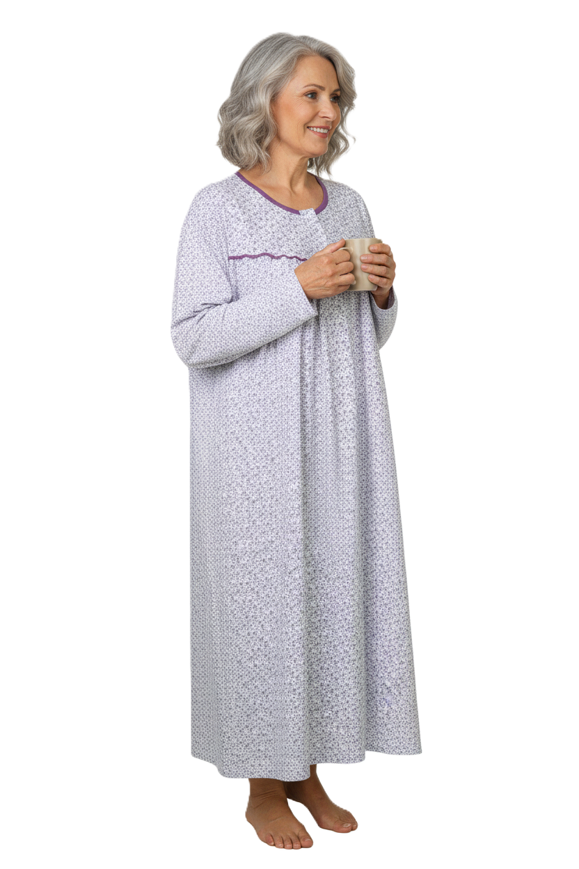 Oppland Kadın Boydan Anne Gecelik Elbise %100 Pamuk Çiçekli Desenli Rahat ve Tam Kalıp