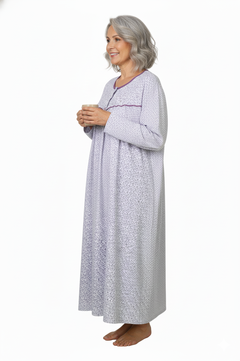 Oppland Kadın Boydan Anne Gecelik Elbise %100 Pamuk Çiçekli Desenli Rahat ve Tam Kalıp