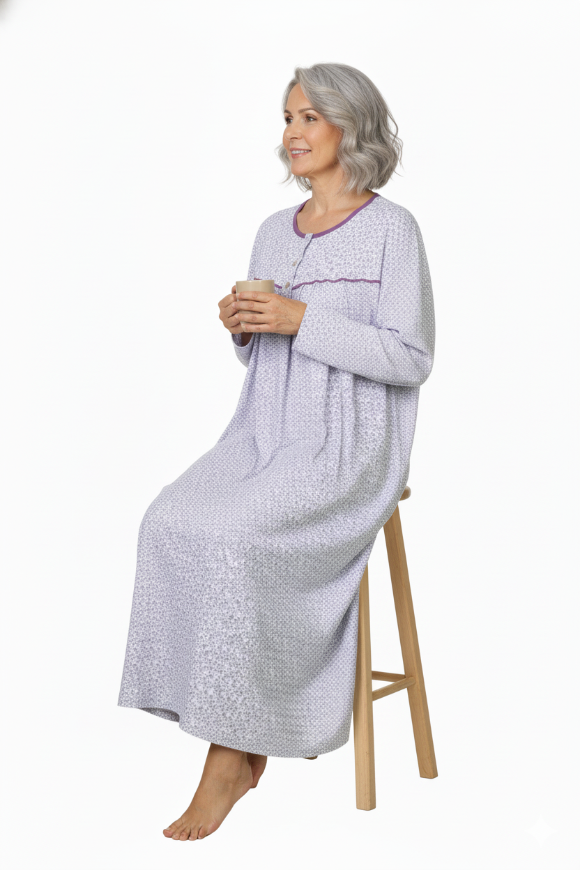 Oppland Kadın Boydan Anne Gecelik Elbise %100 Pamuk Çiçekli Desenli Rahat ve Tam Kalıp