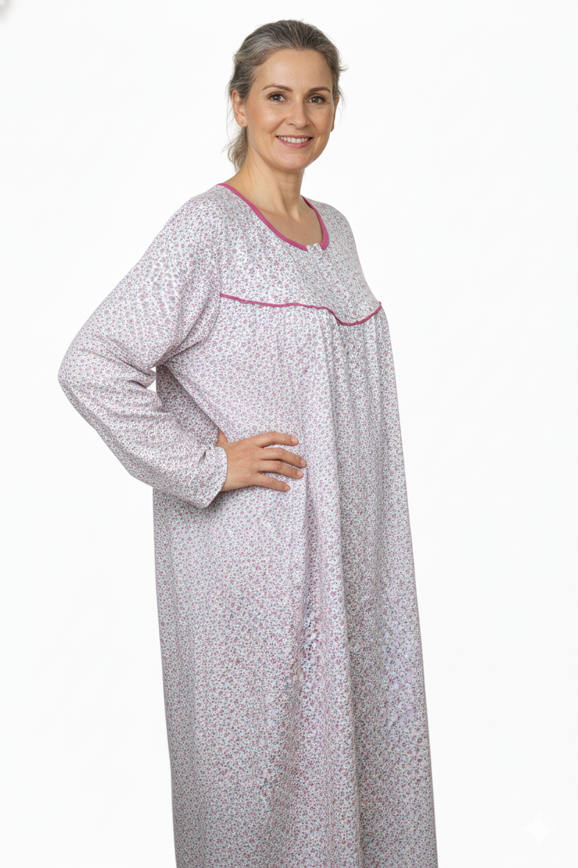 Oppland Kadın Boydan Anne Gecelik Elbise %100 Pamuk Çiçekli Desenli Rahat ve Tam Kalıp