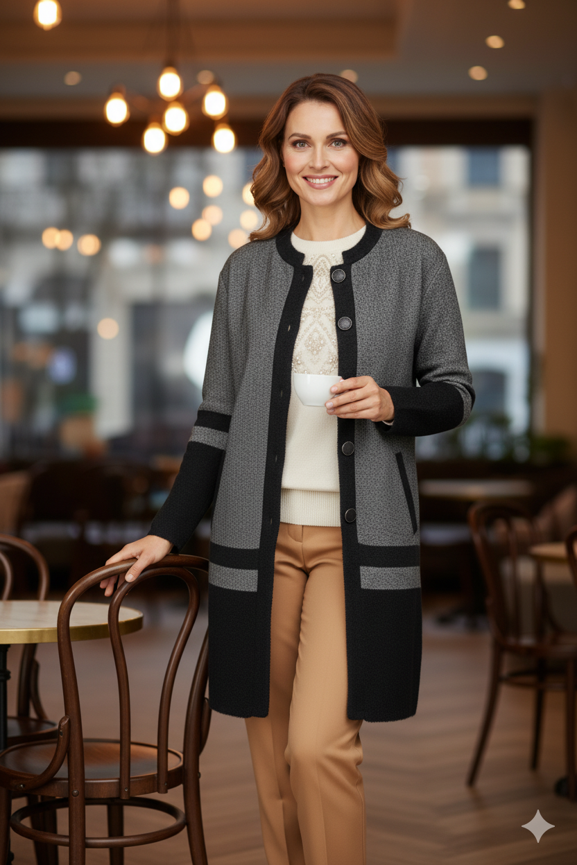 Kadın Kışlık Kalın Angora Yün Örme Anne Uzun Hırka Düğmeli Cepli Tam Kalıp Yuvarlak Yakalı