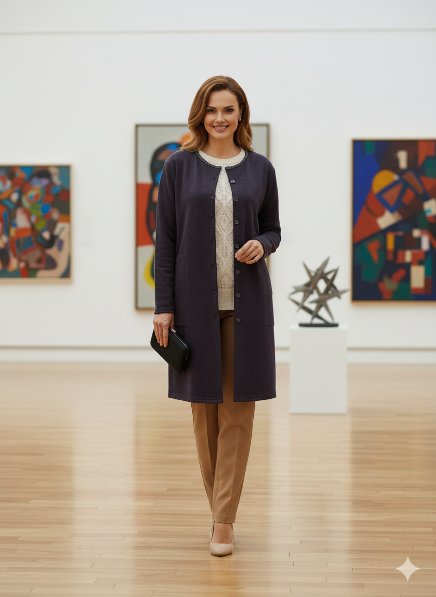 Kadın Kışlık Anne Uzun Hırka Ecrin Örme Önü Düğmeli Cepli Likralı Bisiklet Yaka Göl Model