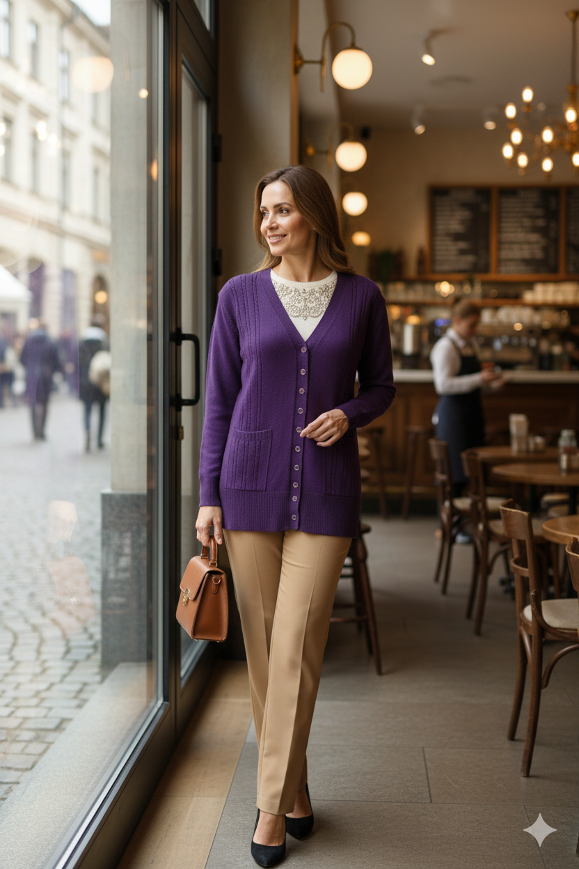 Kadın Kışlık Örgü Desenli Düğmeli Çift Cepli Uzun Kollu Likralı Kardelen Dokuma Anne Hırka