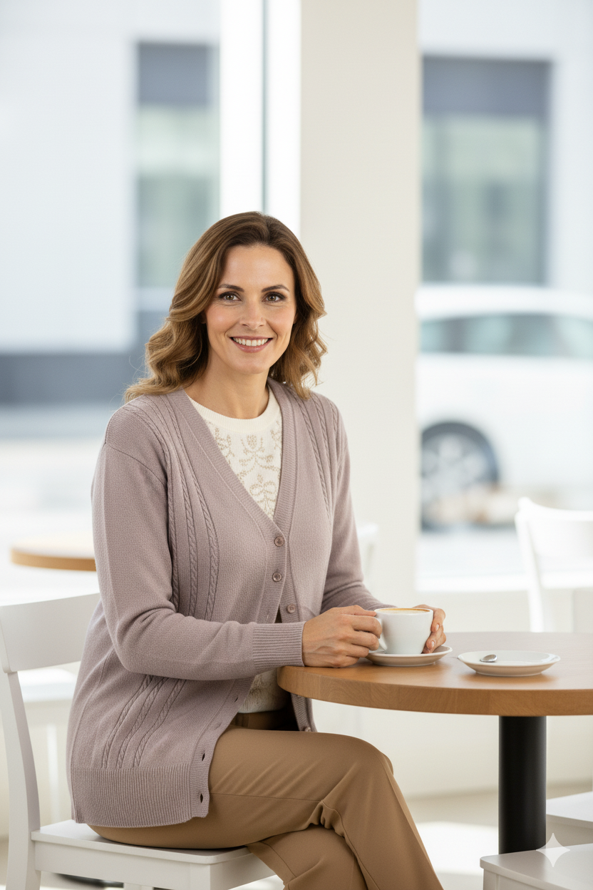 Kadın Kışlık Örgü Desenli Düğmeli Çift Cepli Uzun Kollu Likralı Kardelen Dokuma Anne Hırka