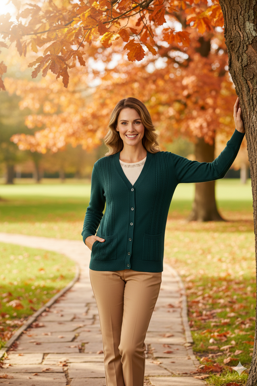 Kadın Kışlık Örgü Desenli Düğmeli Çift Cepli Uzun Kollu Likralı Kardelen Dokuma Anne Hırka