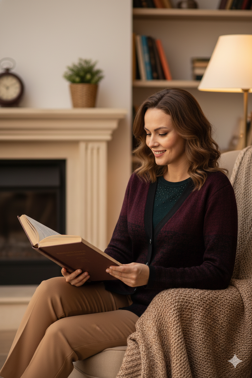 Kadın Kışlık Motifli Çift Cepli Önü Düğmeli Normal Kesim Yünlü Dokuma Kumaş Anne Hırka