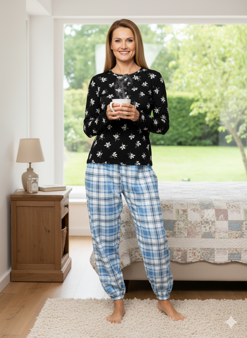 Oppland Kadın Kışlık Kadın Anne içlik Pijama Altı %100 Pamuk içi Miflonlu Klasik Beli Lastikli Rahat