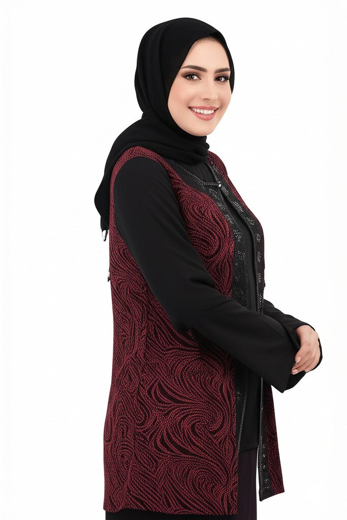 Kadın Likralı Sandy Buzi Kumaş 2 Li Anne Takım Önü Boncuklu ve Simli Tam Kalıp