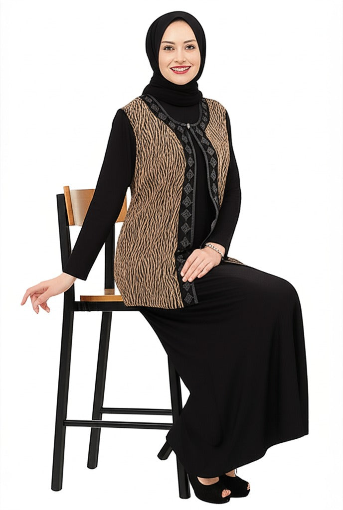 Kadın 2 Li Anne Takım Likralı Sandy Kumaş Şık ve Modern Yıldızım Taşlı Yuvarlak Yakalı Rahat