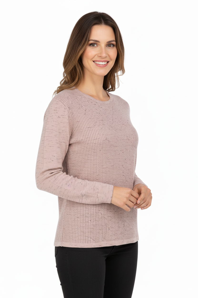 Kadın Kışlık Pamuklu Örme İnce Triko Anne Kazak yuvarlak Yaka Desenli Uzun Kol Tam Kalıp