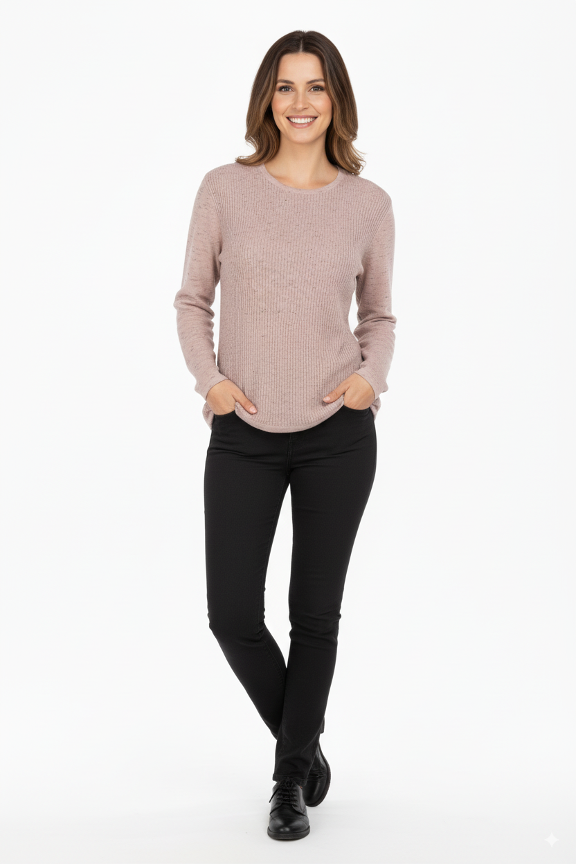 Kadın Kışlık Pamuklu Örme İnce Triko Anne Kazak yuvarlak Yaka Desenli Uzun Kol Tam Kalıp