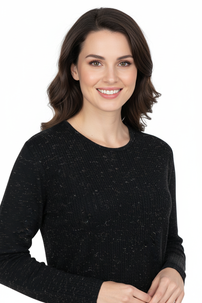 Kadın Kışlık Pamuklu Örme İnce Triko Anne Kazak yuvarlak Yaka Desenli Uzun Kol Tam Kalıp