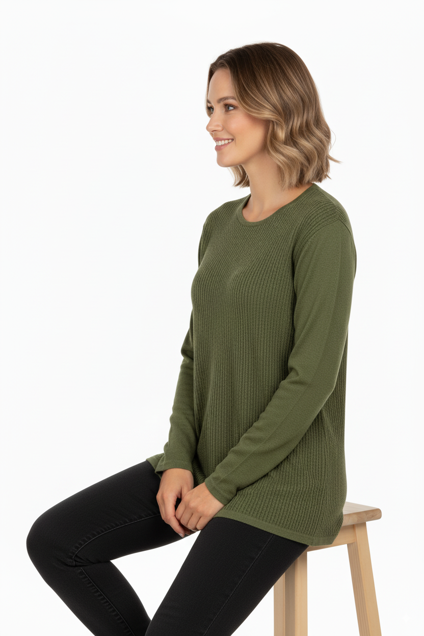 Kadın Kışlık Pamuklu Örme İnce Triko Anne Kazak yuvarlak Yaka Desenli Uzun Kol Tam Kalıp