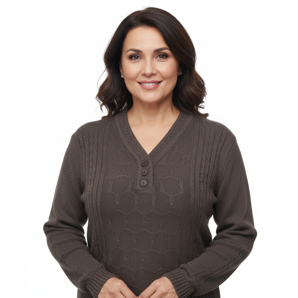 Oppland Kadın Kışlık Triko Kazak Kardelen Örme V Yaka Yumuşacık Rahat Tam Kalıp