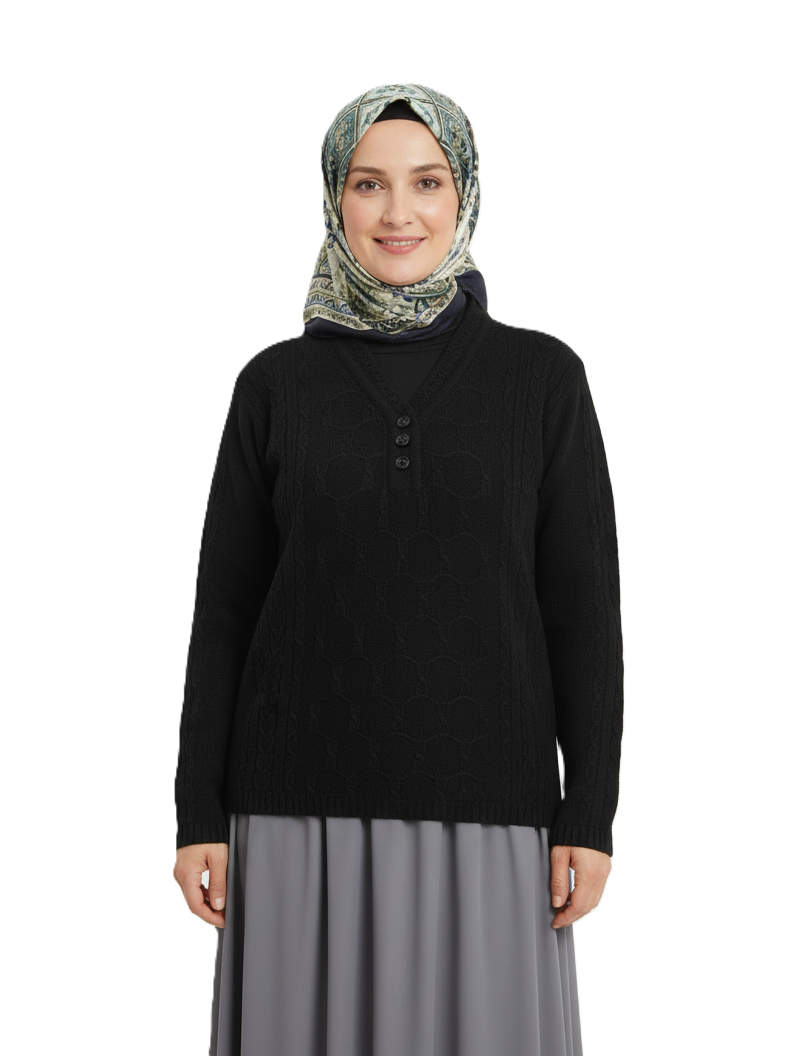 Oppland Kadın Kışlık Triko Kazak Kardelen Örme V Yaka Yumuşacık Rahat Tam Kalıp