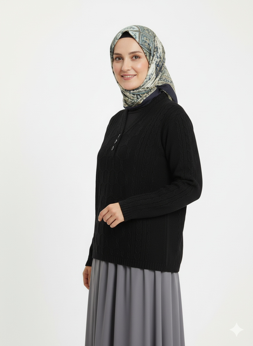 Oppland Kadın Kışlık Triko Kazak Kardelen Örme V Yaka Yumuşacık Rahat Tam Kalıp