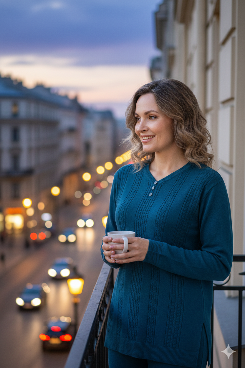 Kadın Kışlık Kendinden Motifli V Yaka Pamuklu Kardelen Tam Kalıp Dokuma Anne Kazak