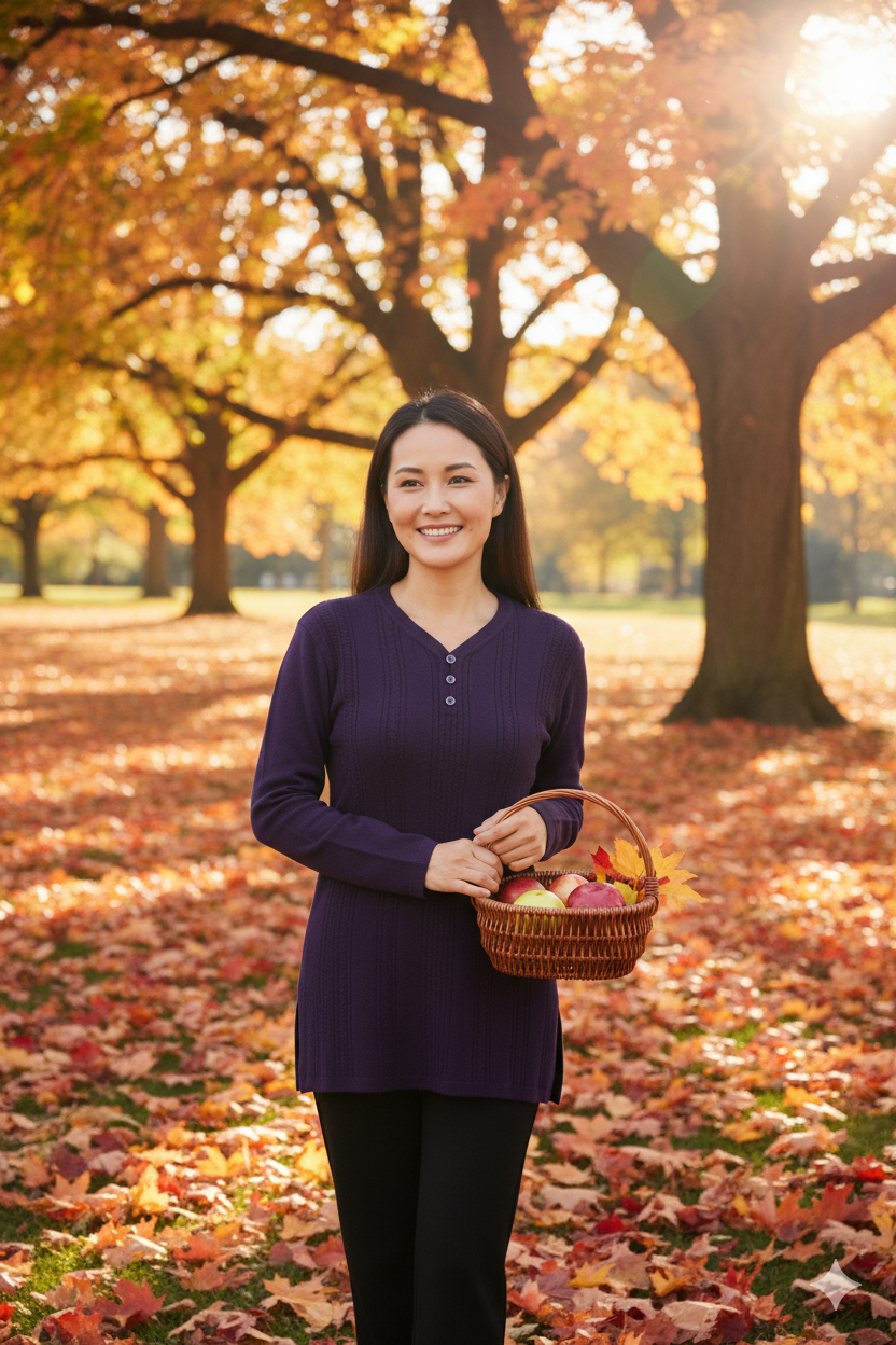 Kadın Mor Kışlık Armut Yaka Normal Kesim Likralı Pamuklu Kardelen Dokuma Anne Kazak