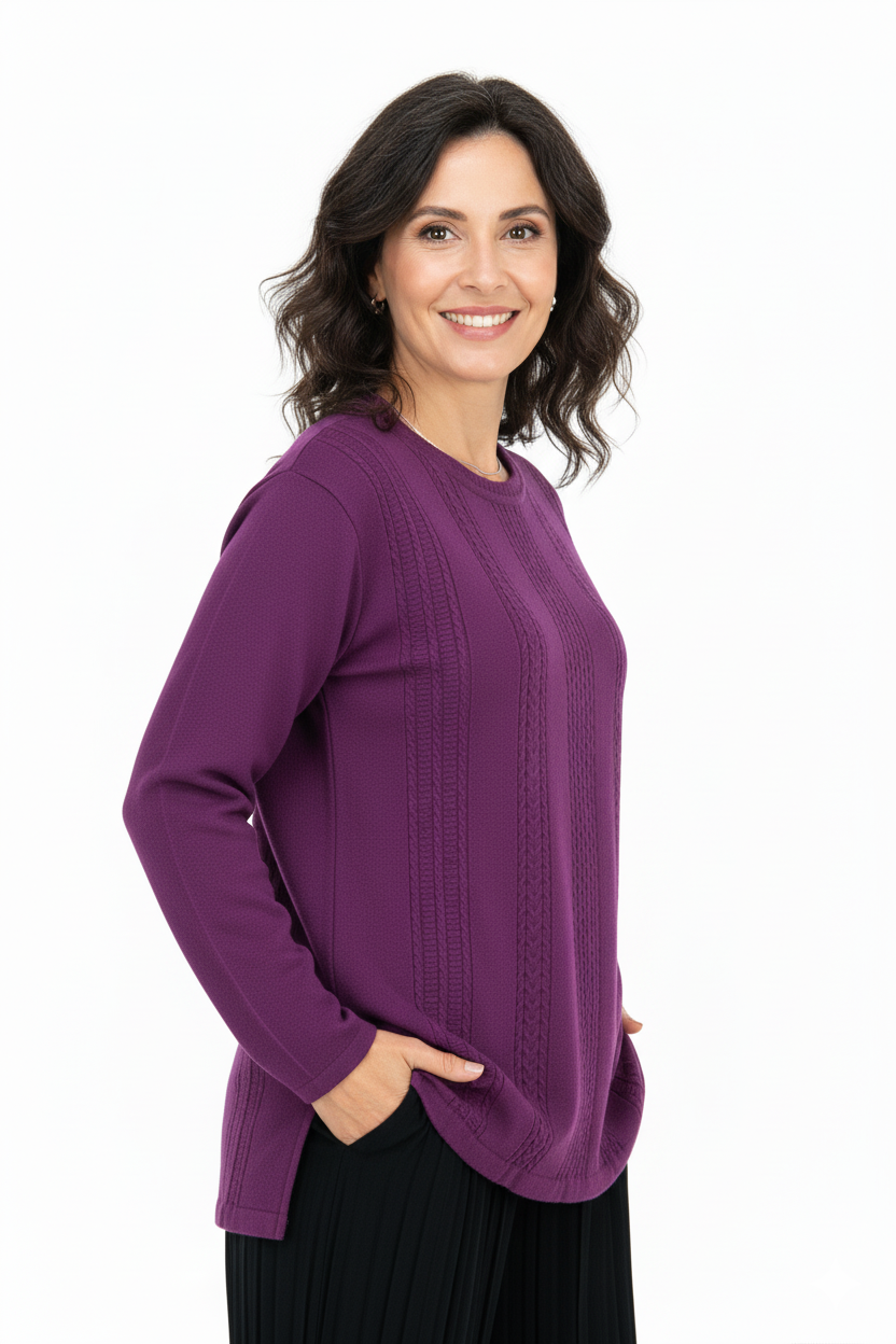 Kadın Kışlık Motifli Yuvarlak Yaka Normal Kesim Likralı Pamuklu Kardelen Dokuma Anne Kazak