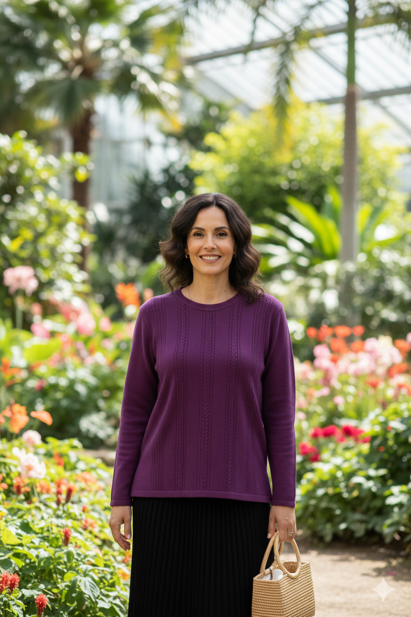 Kadın Kışlık Motifli Yuvarlak Yaka Normal Kesim Likralı Pamuklu Kardelen Dokuma Anne Kazak