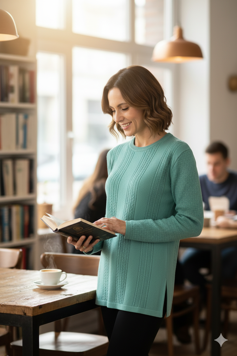 Kadın Kışlık Kendinden Motifli Yuvarlak Yaka Likralı Pamuklu Kardelen Dokuma Anne Kazak