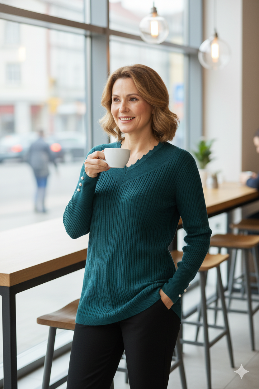 Oppland Kadın Kışlık Anne Kazak V Yaka Pamuklu Kardelen Örme Esnek Rahat Kesim Tam Kalıp