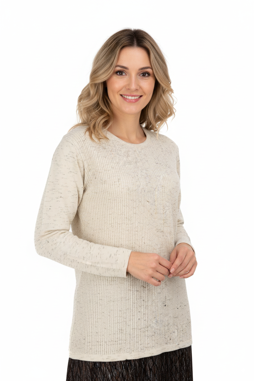 Kadın Kışlık Pamuklu Örme İnce Triko Anne Kazak yuvarlak Yaka Desenli Uzun Kol Tam Kalıp